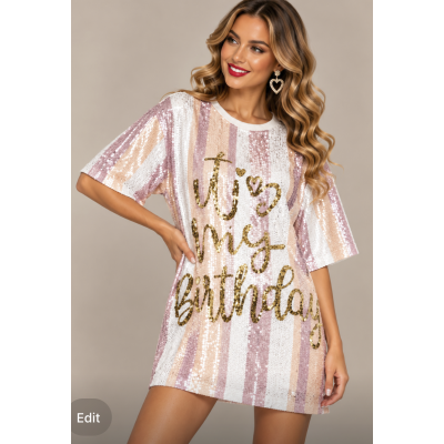 Sequin Dress - It's My Birthday Pastel Stripes (Size Medium)